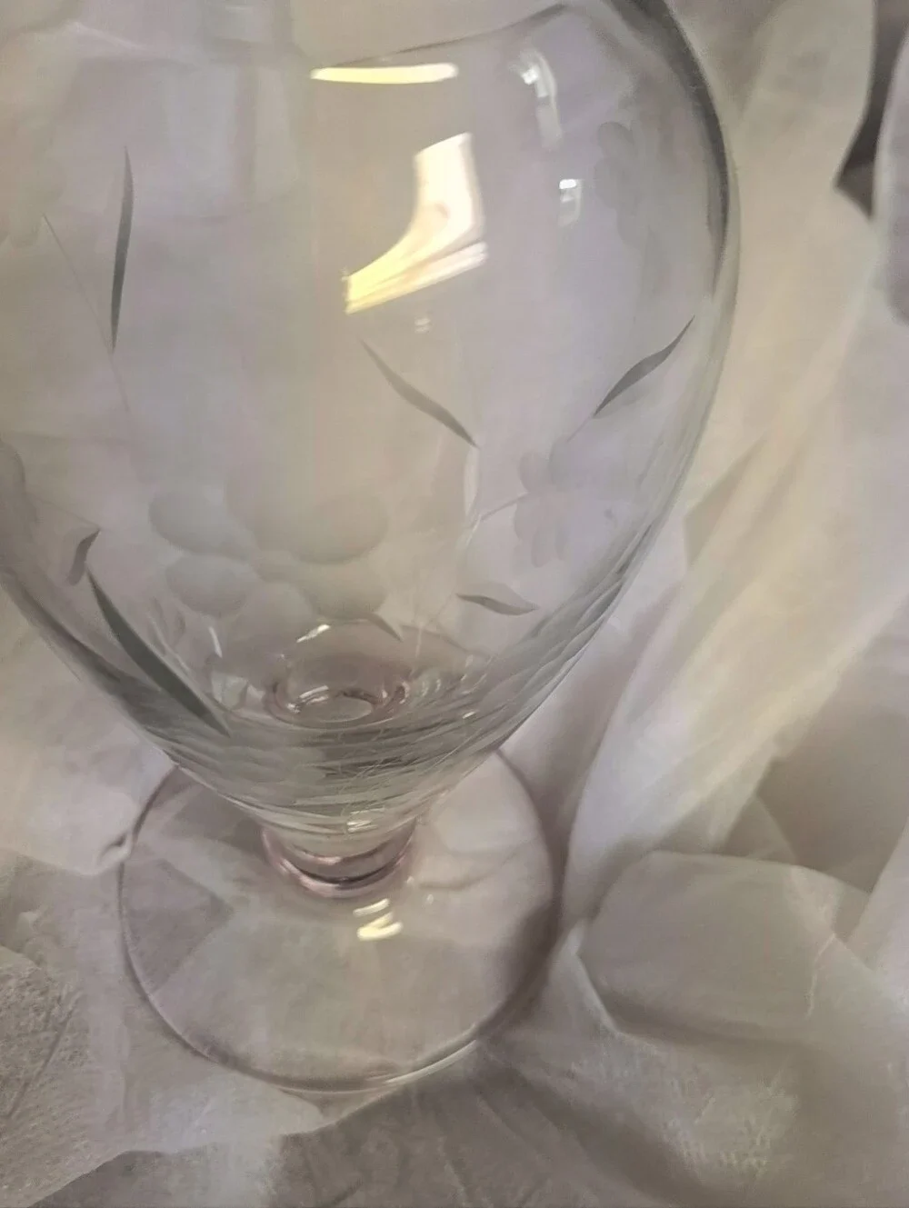 Glass Etched Floral Vase - Clear